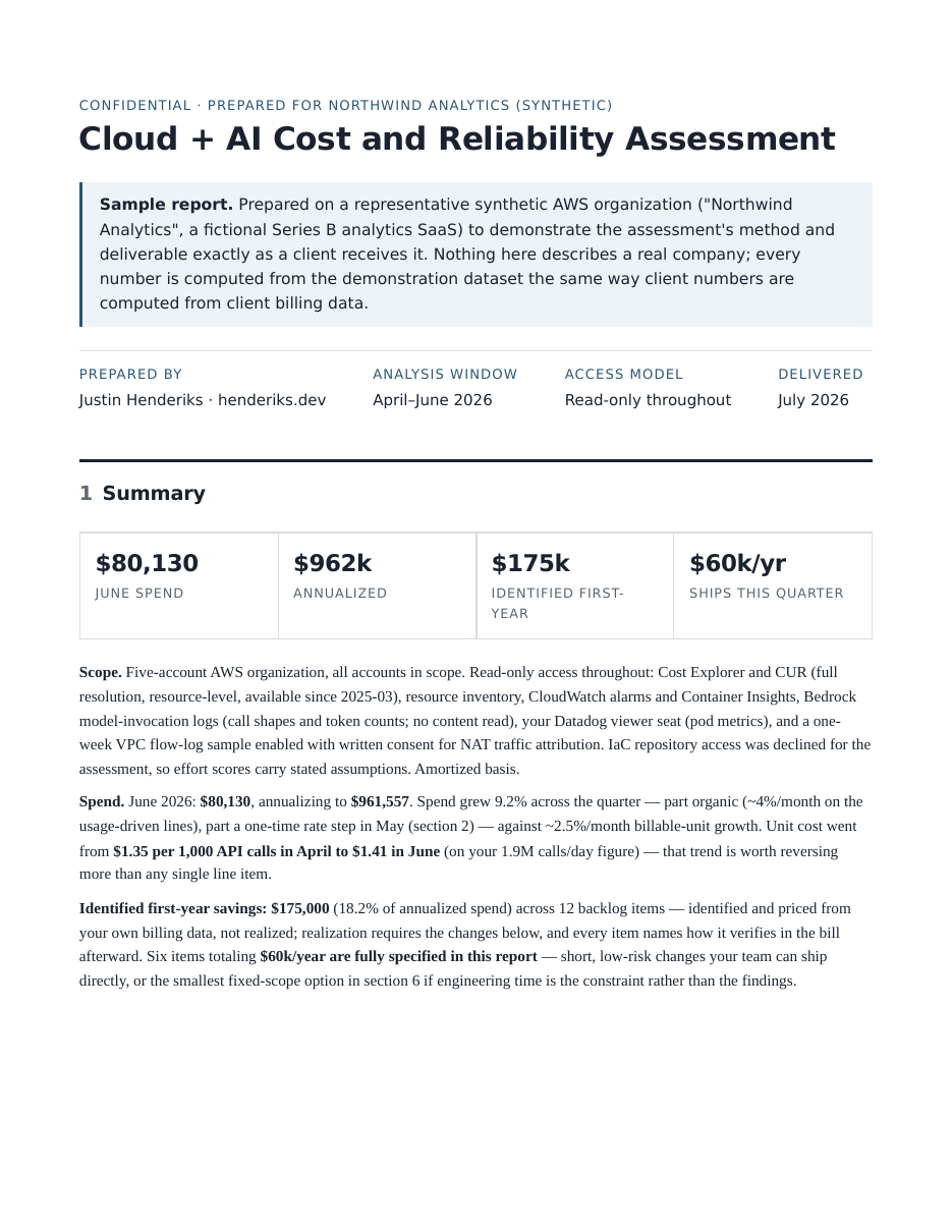 Page one of the sample assessment report